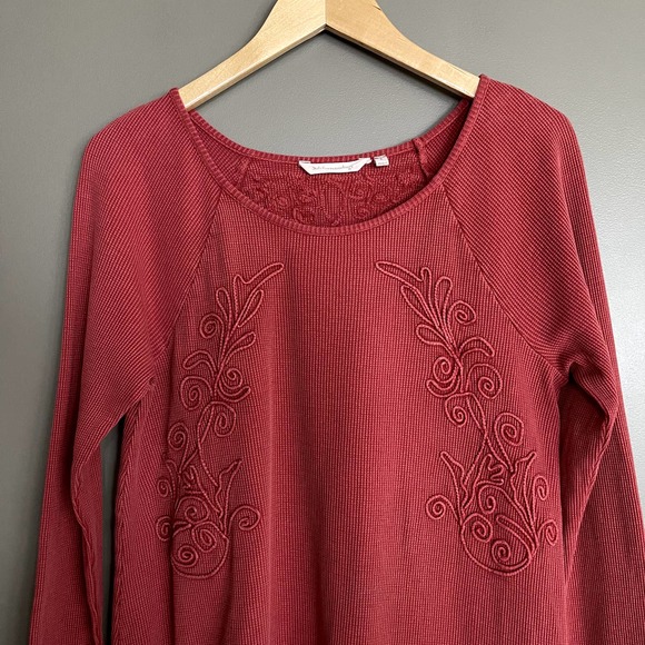 Soft Surroundings Camden Thermal Long Sleeve Top Size Small Embroidered Rust Red - Picture 3 of 13
